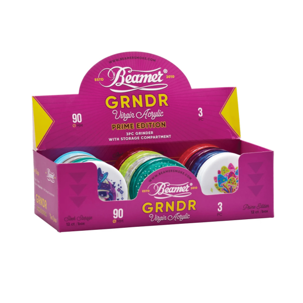 Box of 12 - Beamer - GRNDR Virgin Acrylic Grinder - 3 Parts - 90MM - Image 2