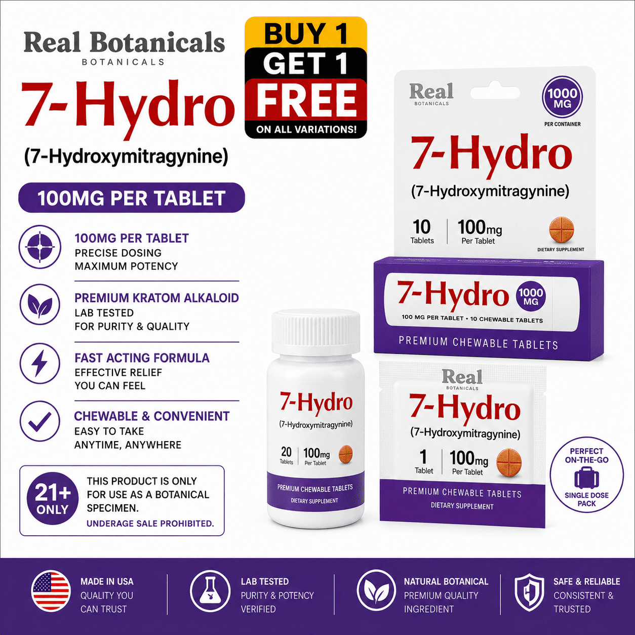 Real Botanicals | 7 Hydro Tablets | 100MG Each Real Botanicals | 7 Hydro Tablets | 100MG Each - Image 1