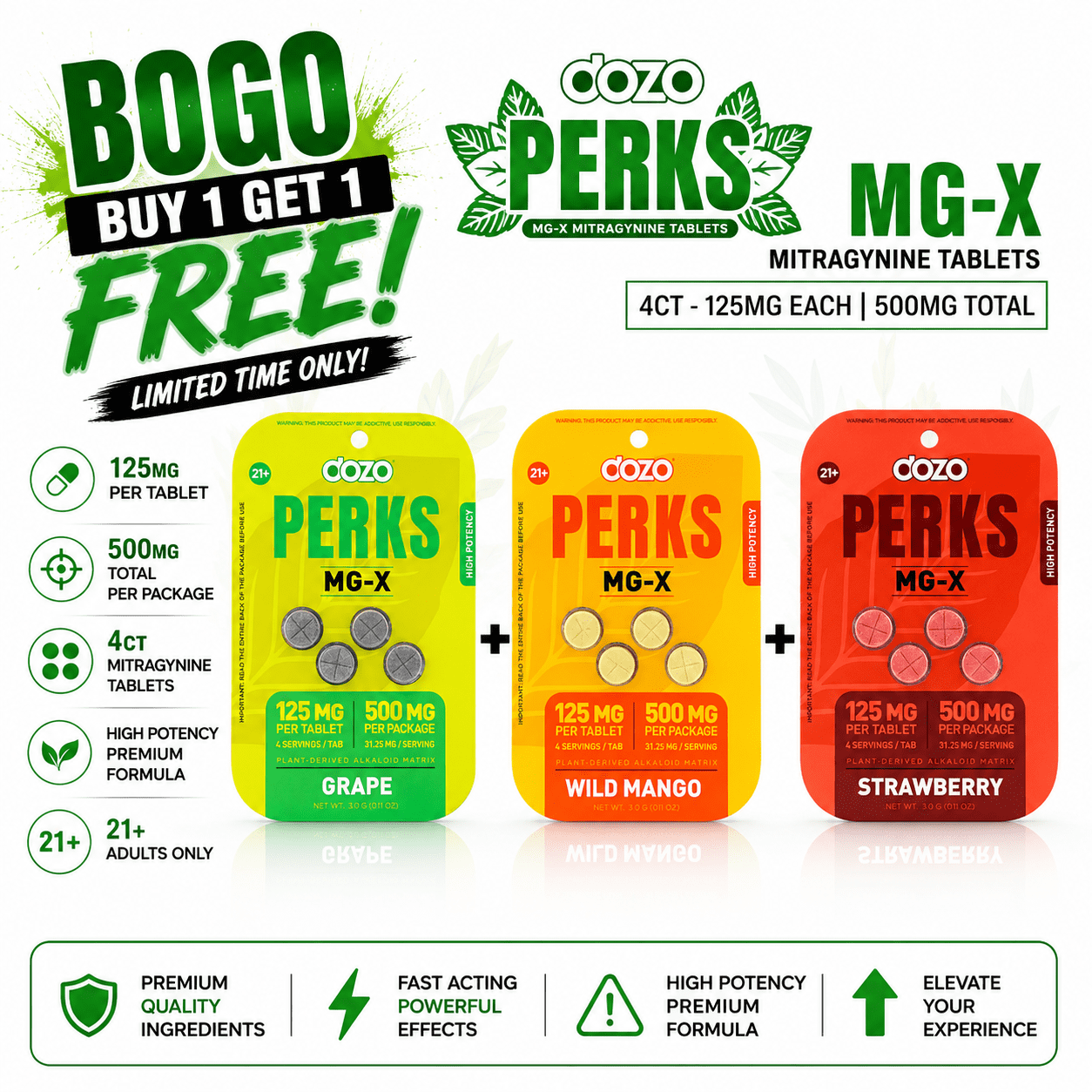 Dozo | PERKS MG-X Mitragynine Tablets | 4CT -125MG Each | 500MG Dozo | PERKS MG-X Mitragynine Tablets | 4CT -125MG Each | 500MG - Image 1