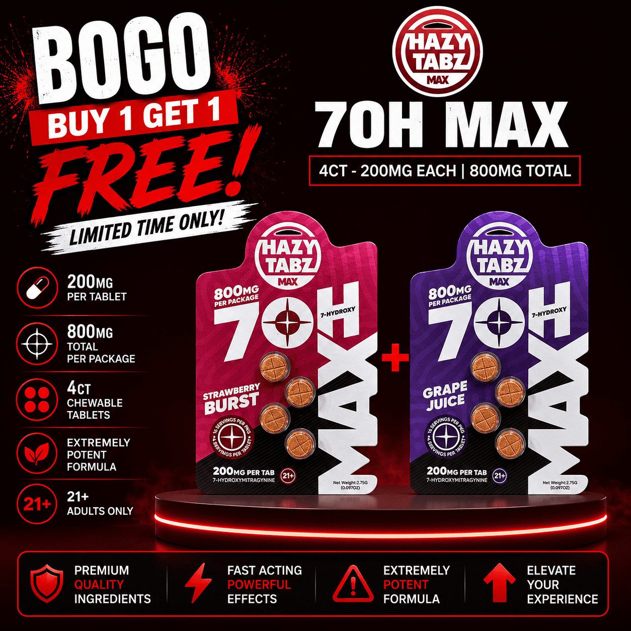 Hazy Tabz MAX | 7OH | 4CT – 200MG Each | 800MG Hazy Tabz MAX | 7OH | 4CT - 200MG Each | 800MG - Image 1