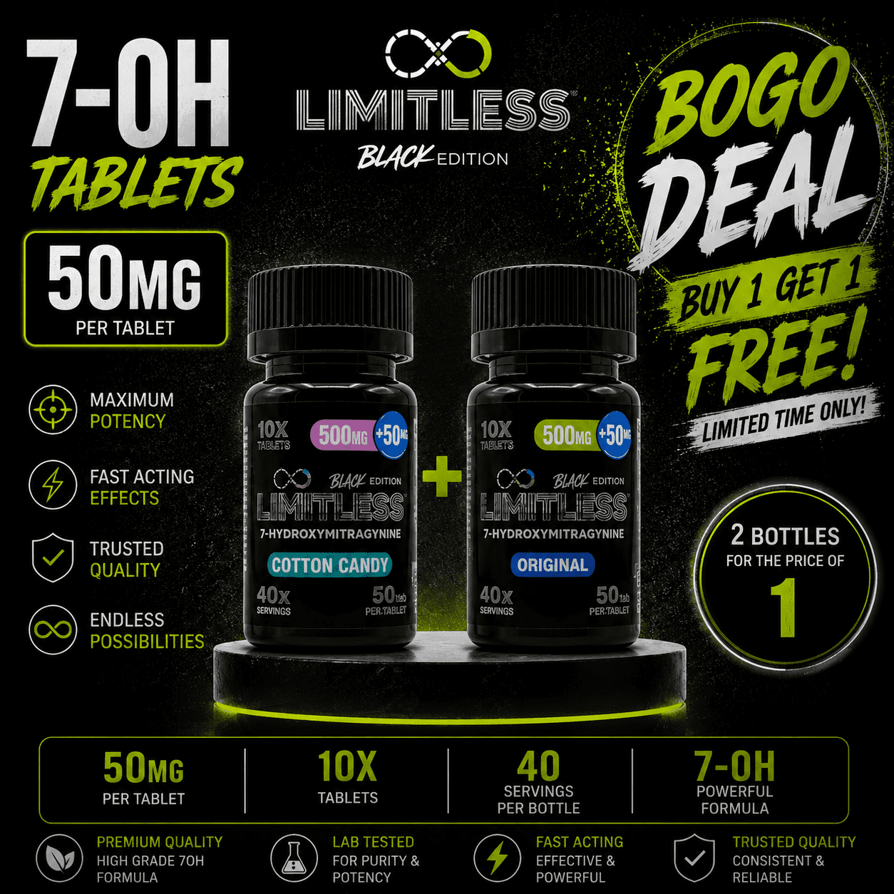 Limitless | Black | 7OH Tablets | 50MG Limitless | Black | 7OH Tablets | 50MG - Image 1